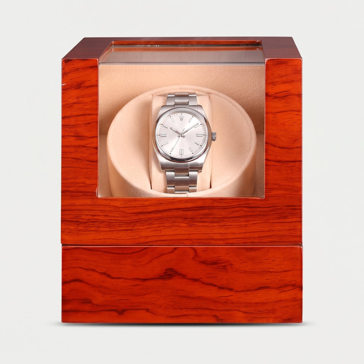 Remontoir Couronne une montre, bois rouge, une montre sur son coussin