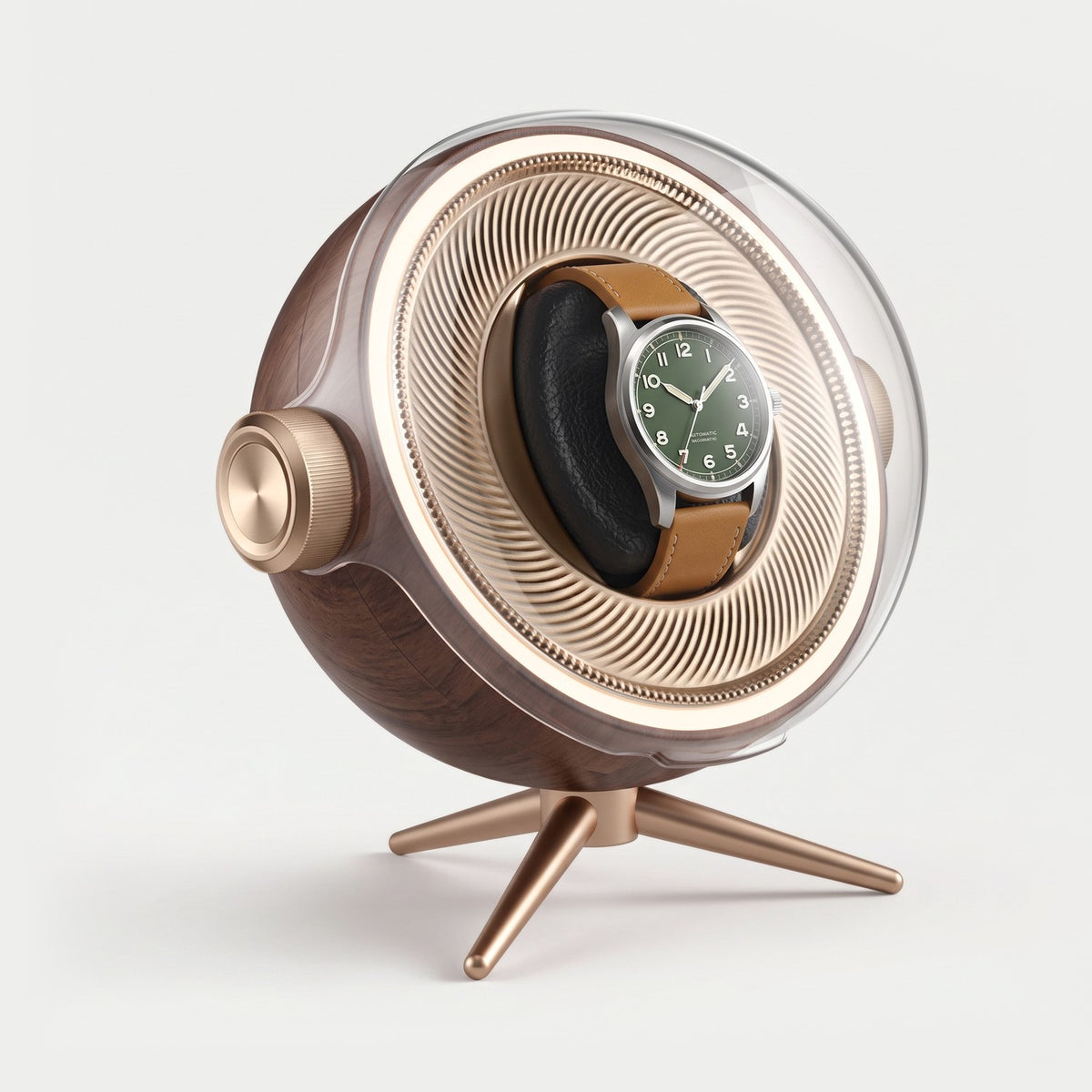 Remontoir Lunette une montre, coque façon bois, une montre sur son coussin