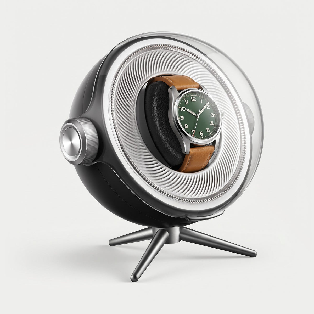 Remontoir Lunette une montre, coque noire, une montre sur son coussin