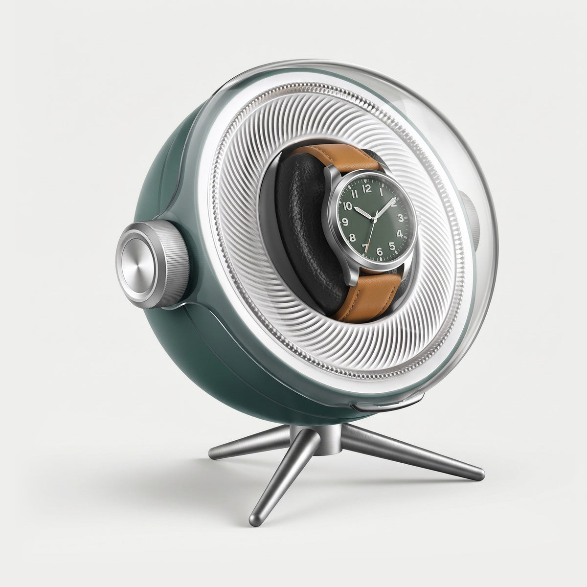 Remontoir Lunette une montre, coque verte, une montre sur son coussin