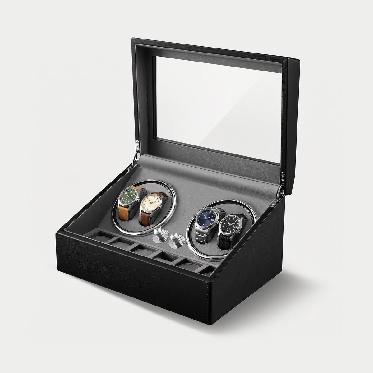 Remontoir Platine 4 montres, quatre montres sur leurs coussins