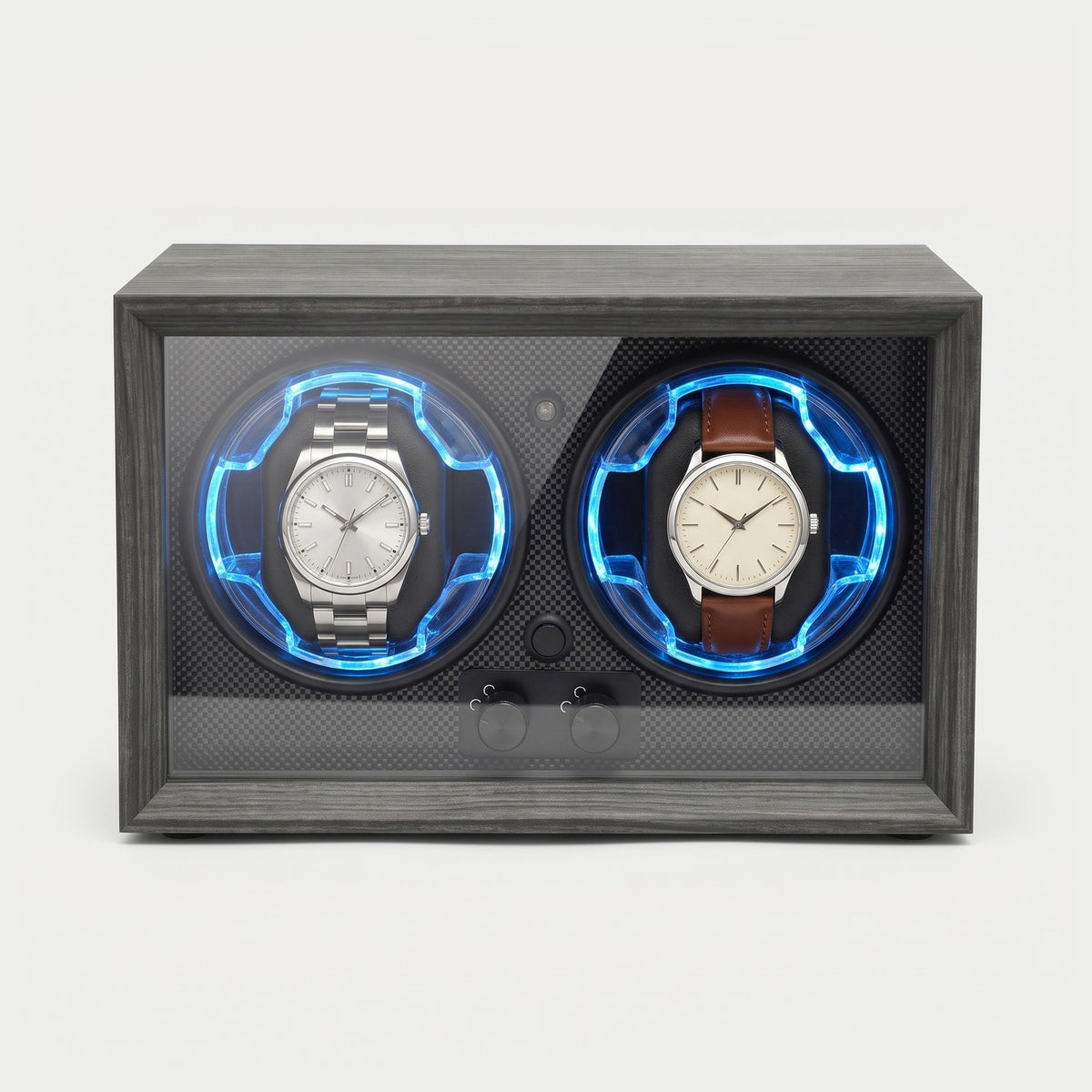 Remontoir Spiral 2 montres, noir, deux montres sur leurs coussins